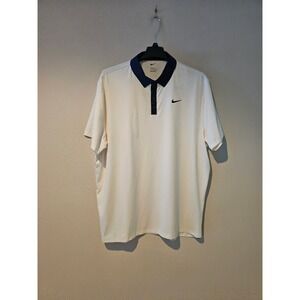 New Men's Nike Dri-FIT Tour Contrast Golf Polo Ivory/Navy Size XXL Logo